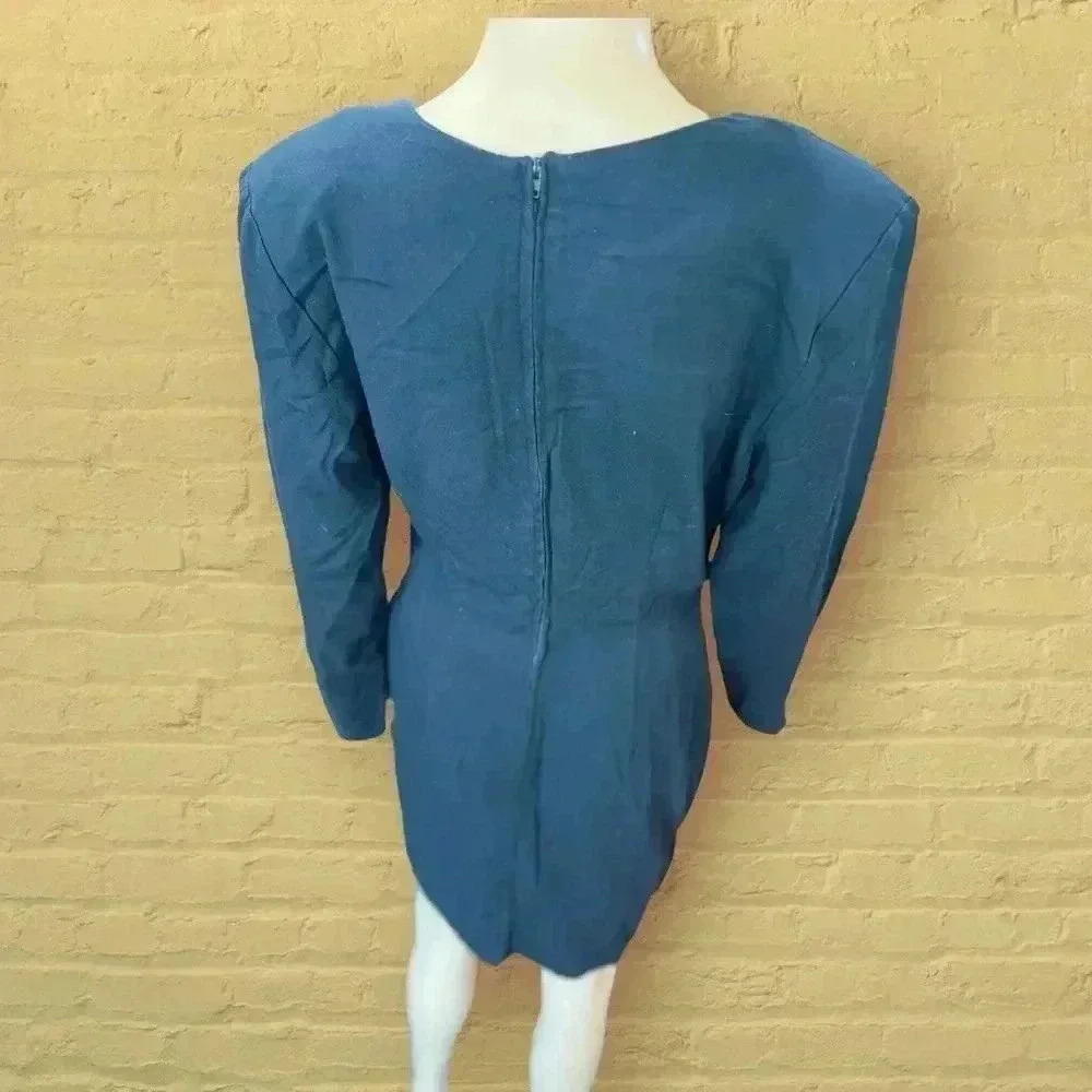Vintage little black sexy cocktail 80’s dress sarong-small - Picture 5 of 11